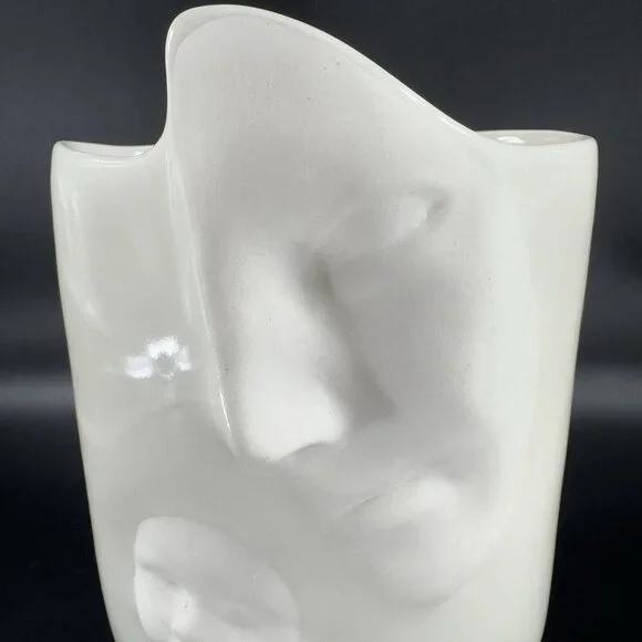 Sara Lund Face Vase Mother and Child Hand Made Stoneware Pottery Artist Signed